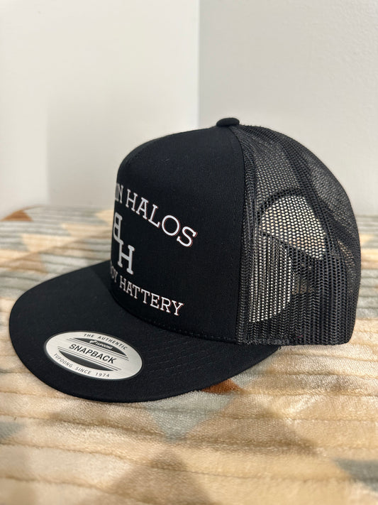 Blazin Halos Ranch Brand Series 5 Panel Flat Brim Tucker Hat - Black and White