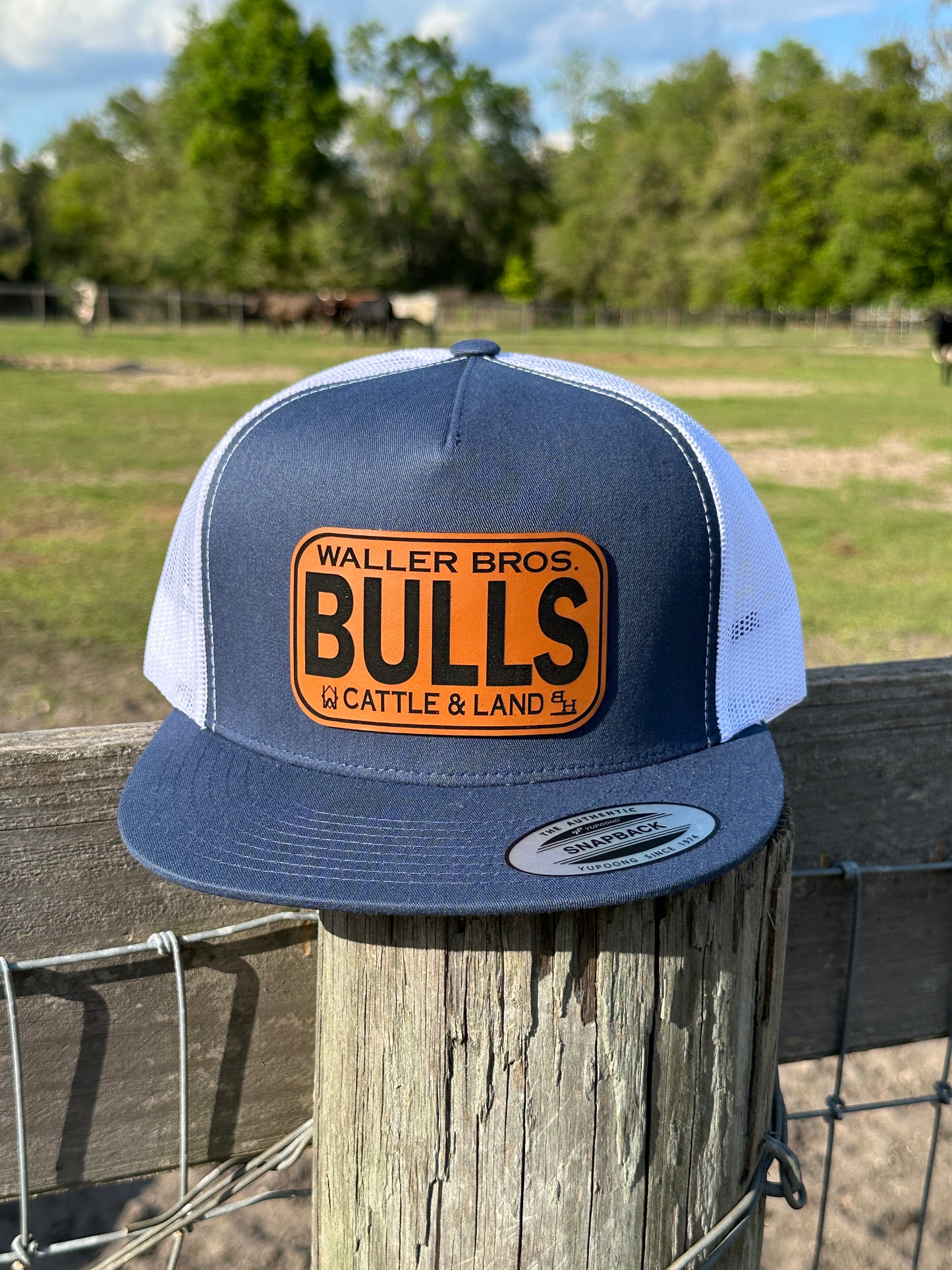 Waller Brothers Cattle & Land BULLS Yupoong 5 Panel Flat Brim Trucker Hat