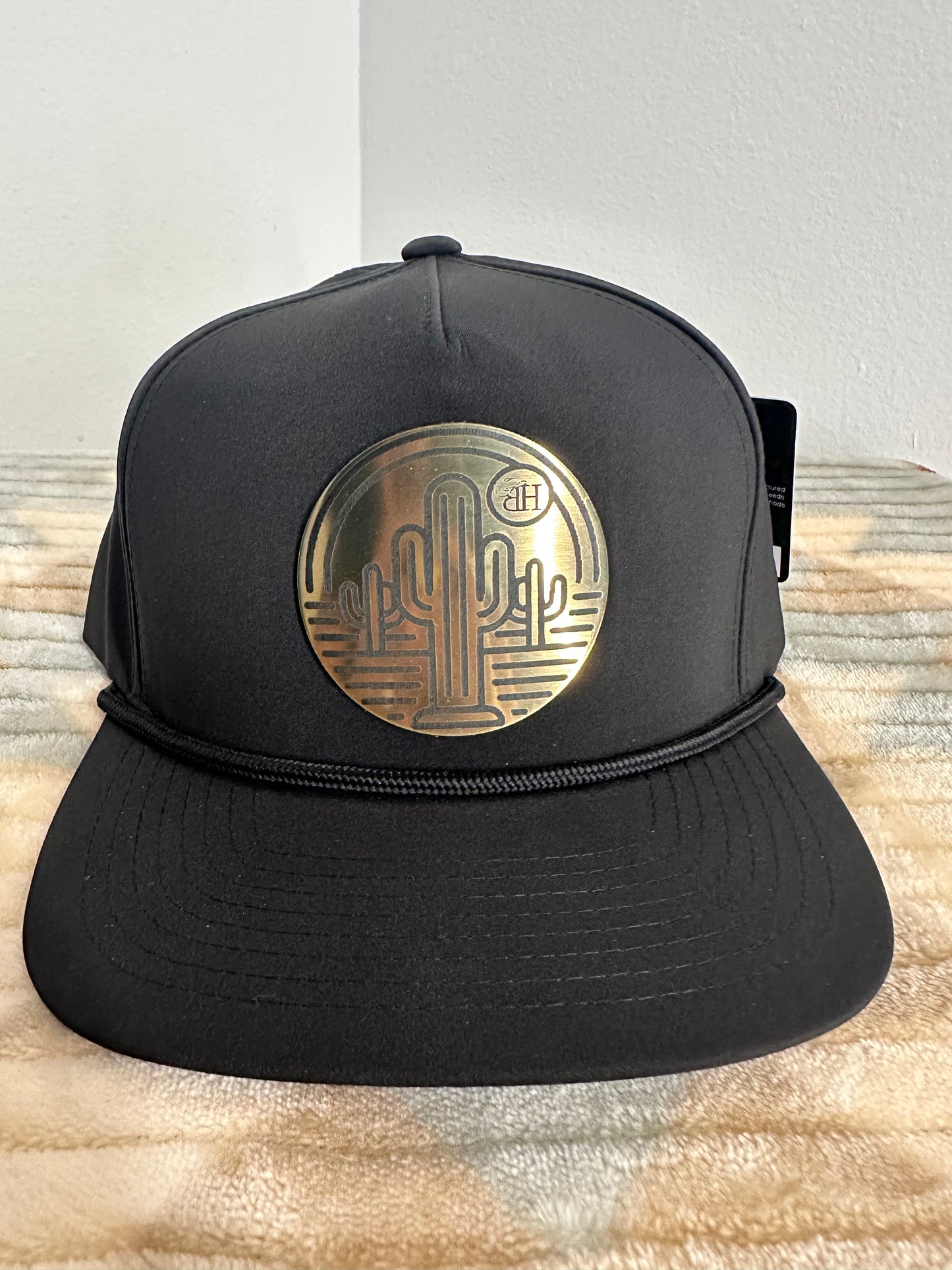 Blazin Halos Flat Brim Rope Hybrid with Gold Cactus Acrylic Patch