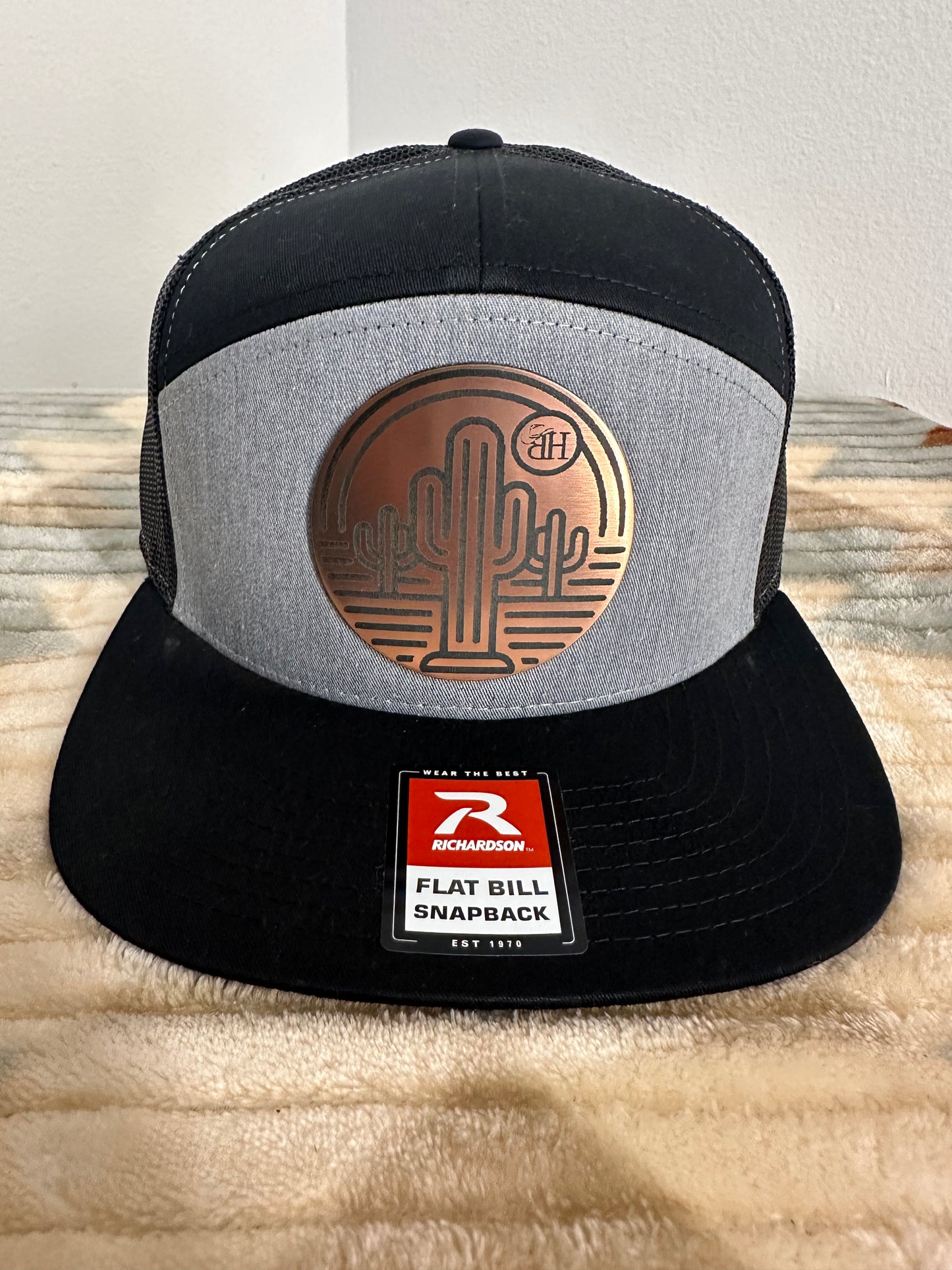 Blazin Halos Gray Richardson 7 Panel Trucker Hat with Copper Cactus Acrylic Patch