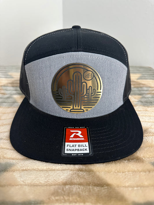 Blazin Halos Gray Richardson 7 Panel Trucker Hat with Gold Cactus Acrylic Patch