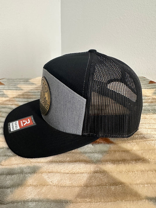 Blazin Halos Gray Richardson 7 Panel Trucker Hat with Gold Cactus Acrylic Patch