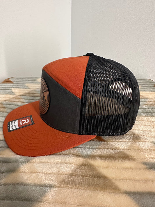 Blazin Halos Orange, Black and Gray Richardson 7 Panel Trucker Hat with Copper Cactus Acrylic Patch