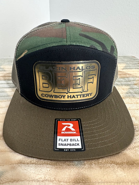 Blazin Halos Camo 7 Panel with Acrylic Gold Beef Patch