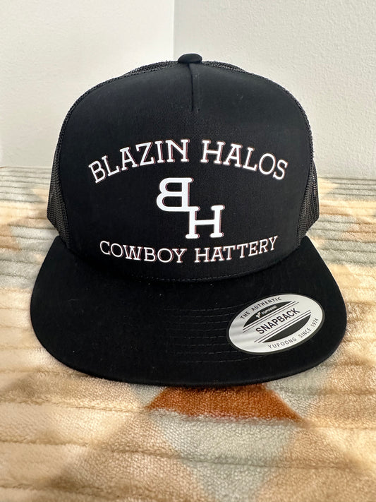 Blazin Halos Ranch Brand Series 5 Panel Flat Brim Tucker Hat - Black and White