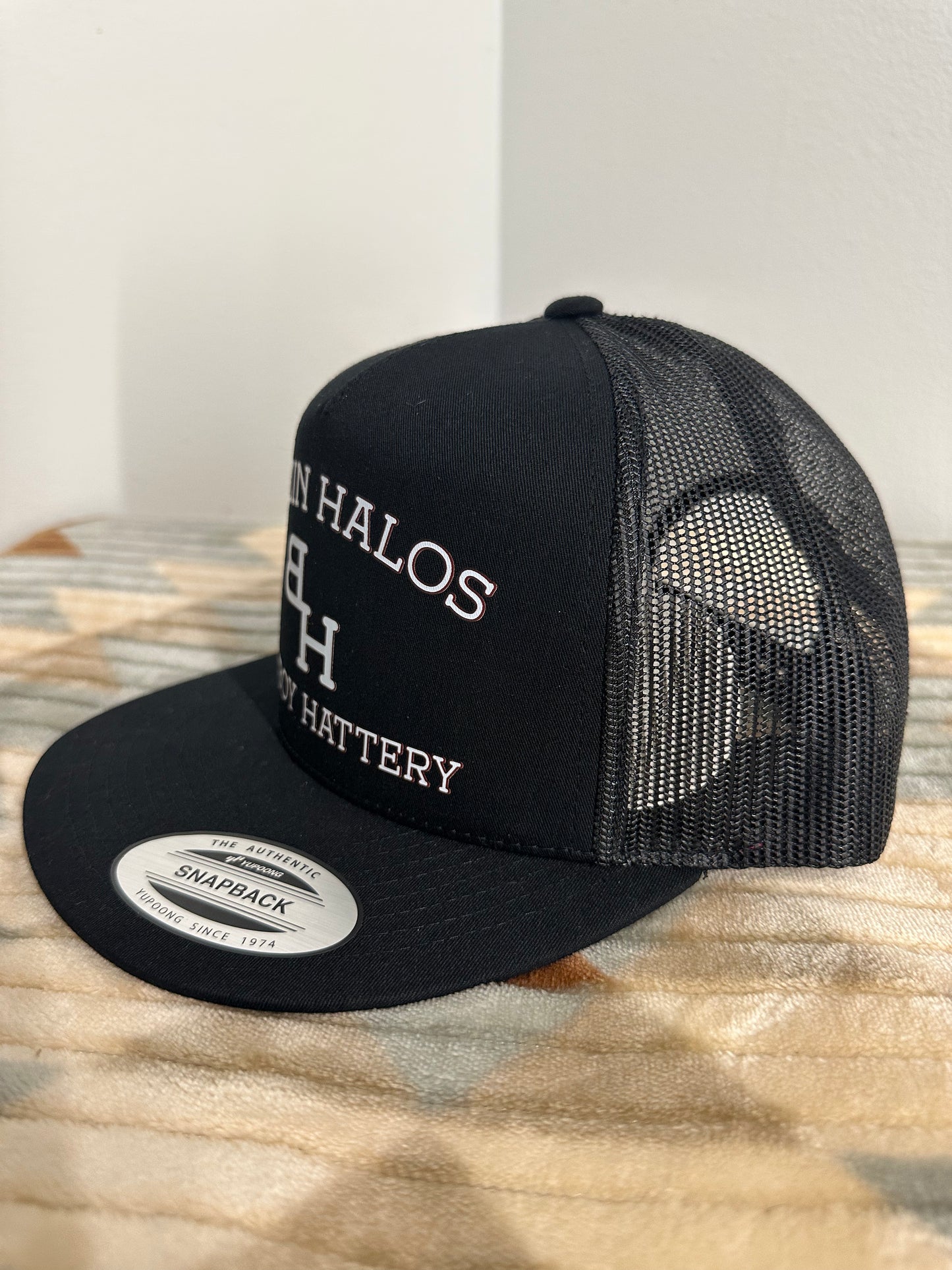 Blazin Halos Ranch Brand Series 5 Panel Flat Brim Tucker Hat - Black and White