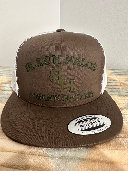 Blazin Halos Ranch Brand Series 5 Panel Flat Brim Tucker Hat - Brown on Brown