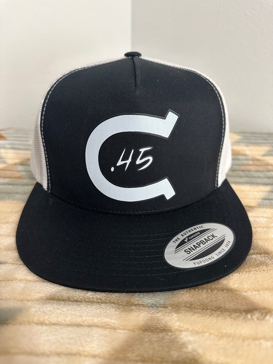 Colt 45 Flat Brim 5 Panel Trucker Hat - Black and White