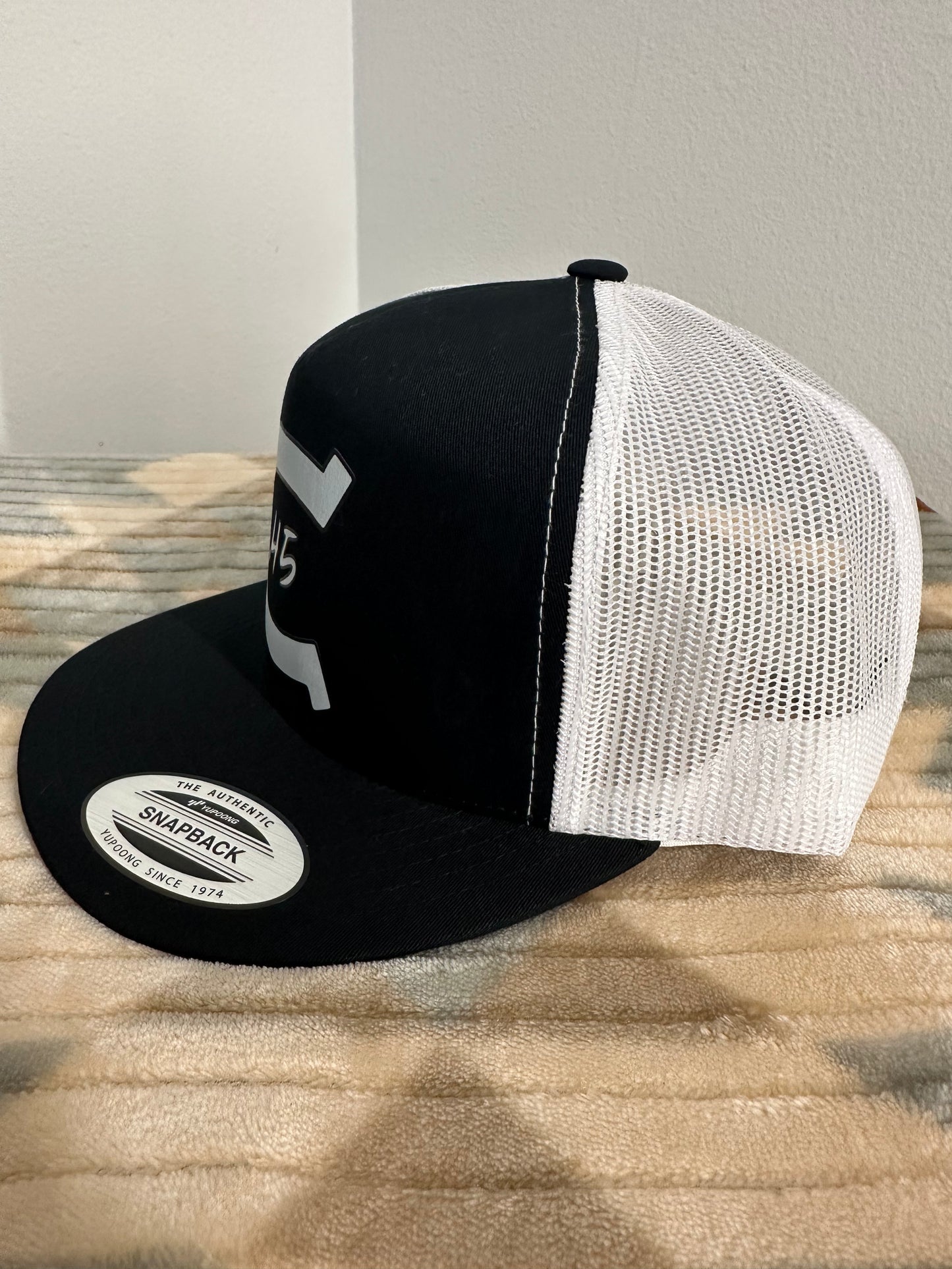 Colt 45 Flat Brim 5 Panel Trucker Hat - Black and White