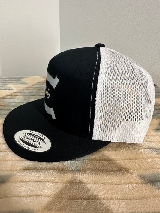 Colt 45 Flat Brim 5 Panel Trucker Hat - Black and White