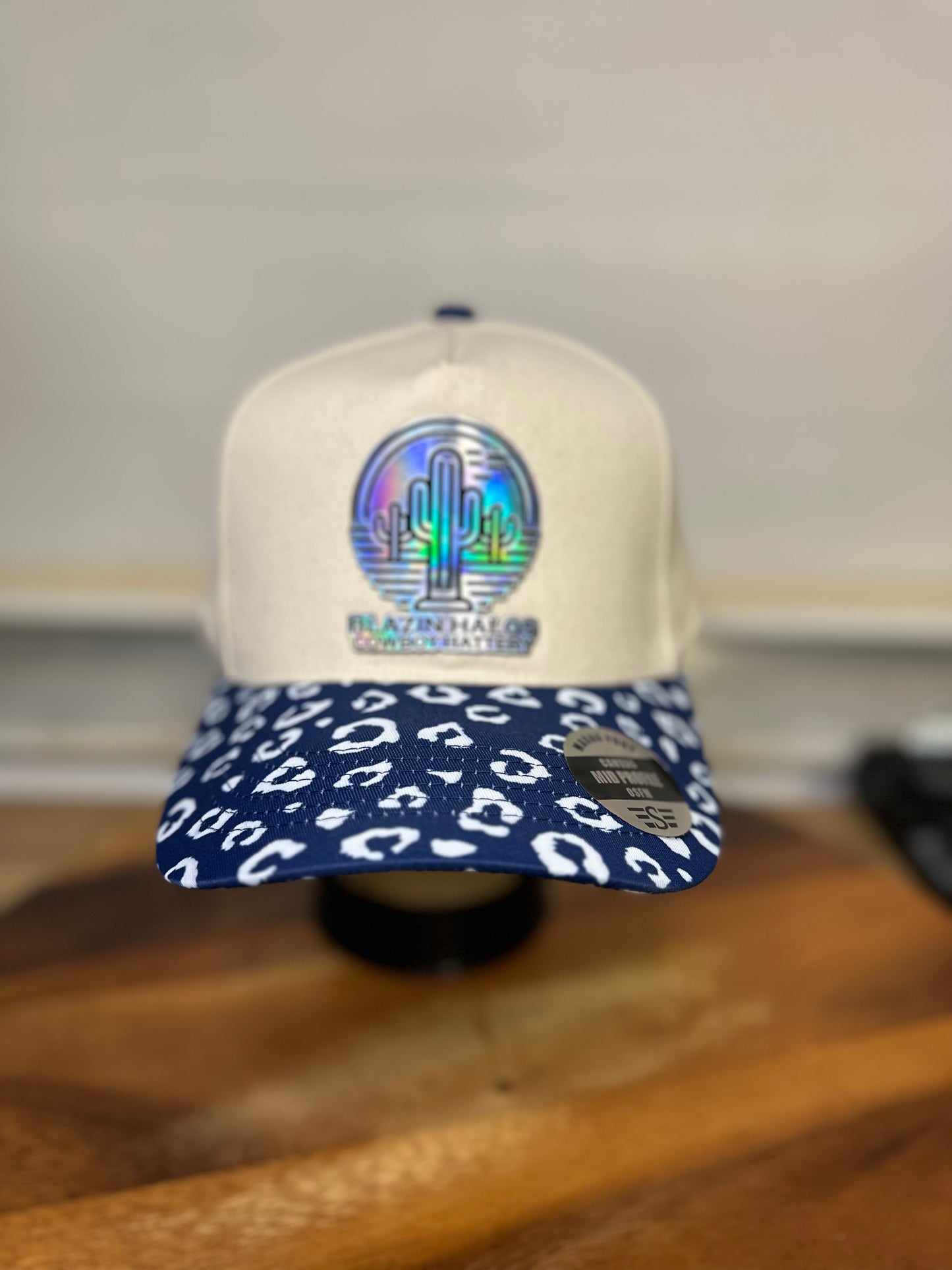 Blazin Halos Leopard Brim Pony Tail Trucker Hat with Holographic Patch