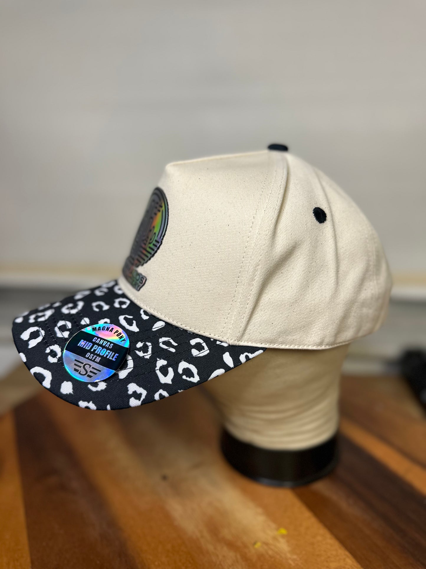Blazin Halos Leopard Brim Pony Tail Trucker Hat with Holographic Patch