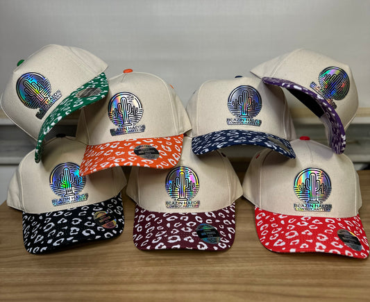 Blazin Halos Leopard Brim Pony Tail Trucker Hat with Holographic Patch